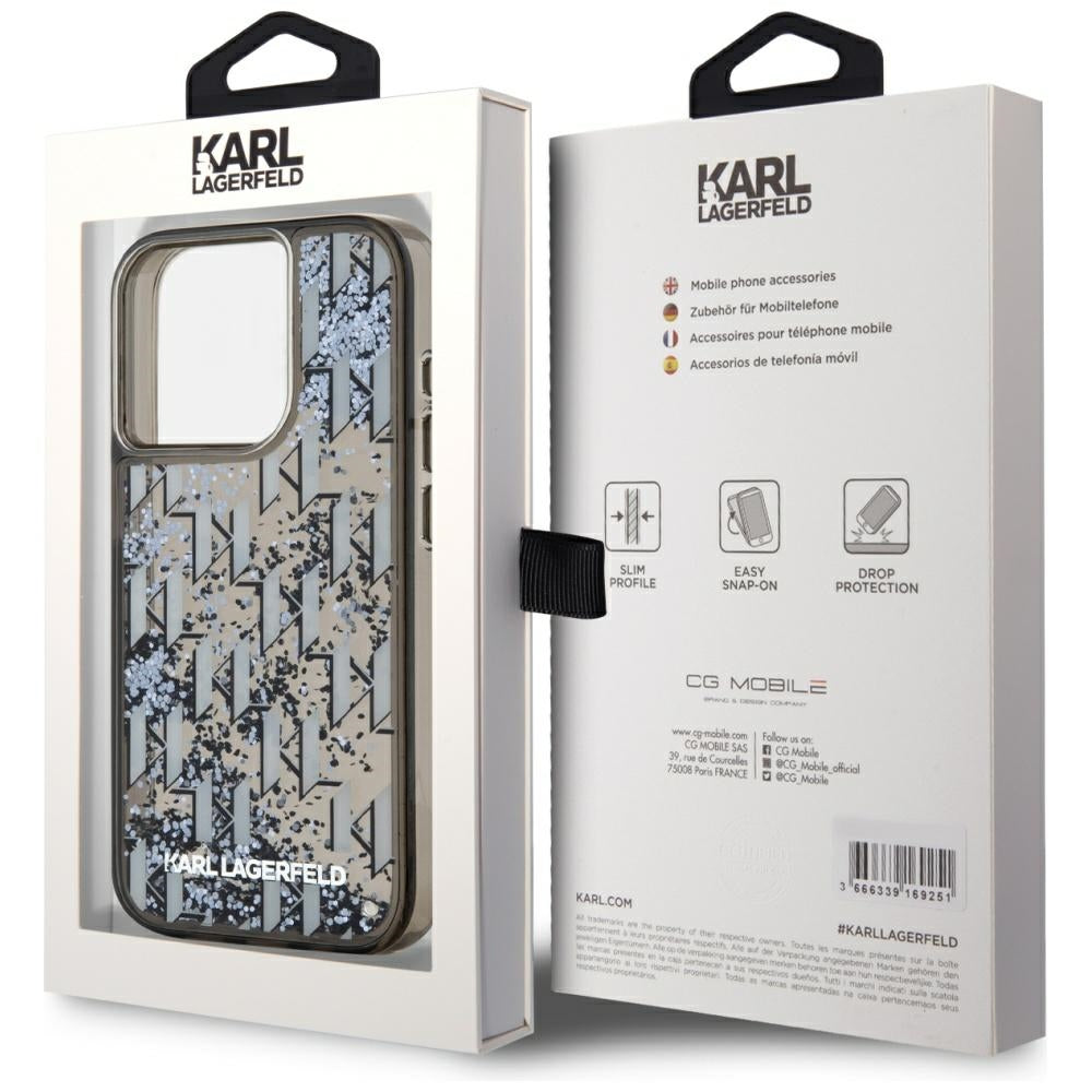 Калъф за Apple iPhone 15 Pro Max, Karl Lagerfeld, Liquid Glitter Monogram, Черен