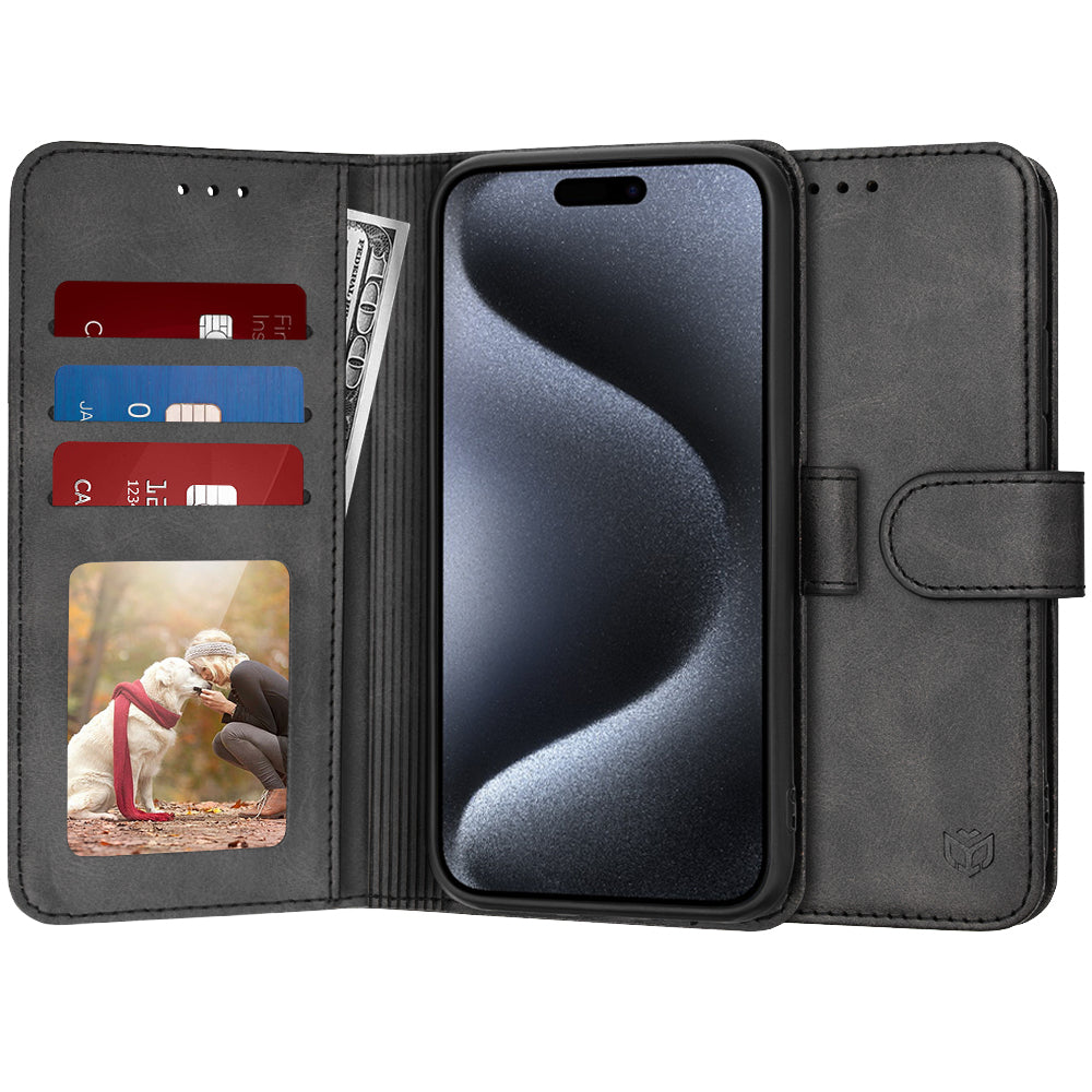 Калъф за Apple iPhone 15 Pro, Techsuit, Diary Book, Черен