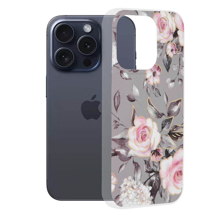 Калъф за Apple iPhone 15 Pro, Techsuit, Marble, Сив
