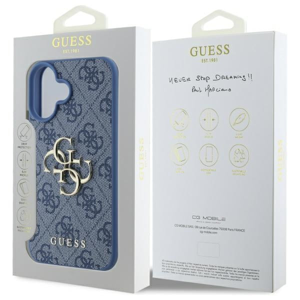 Калъф за Apple iPhone 16, Guess, 4G Big Logo, Син