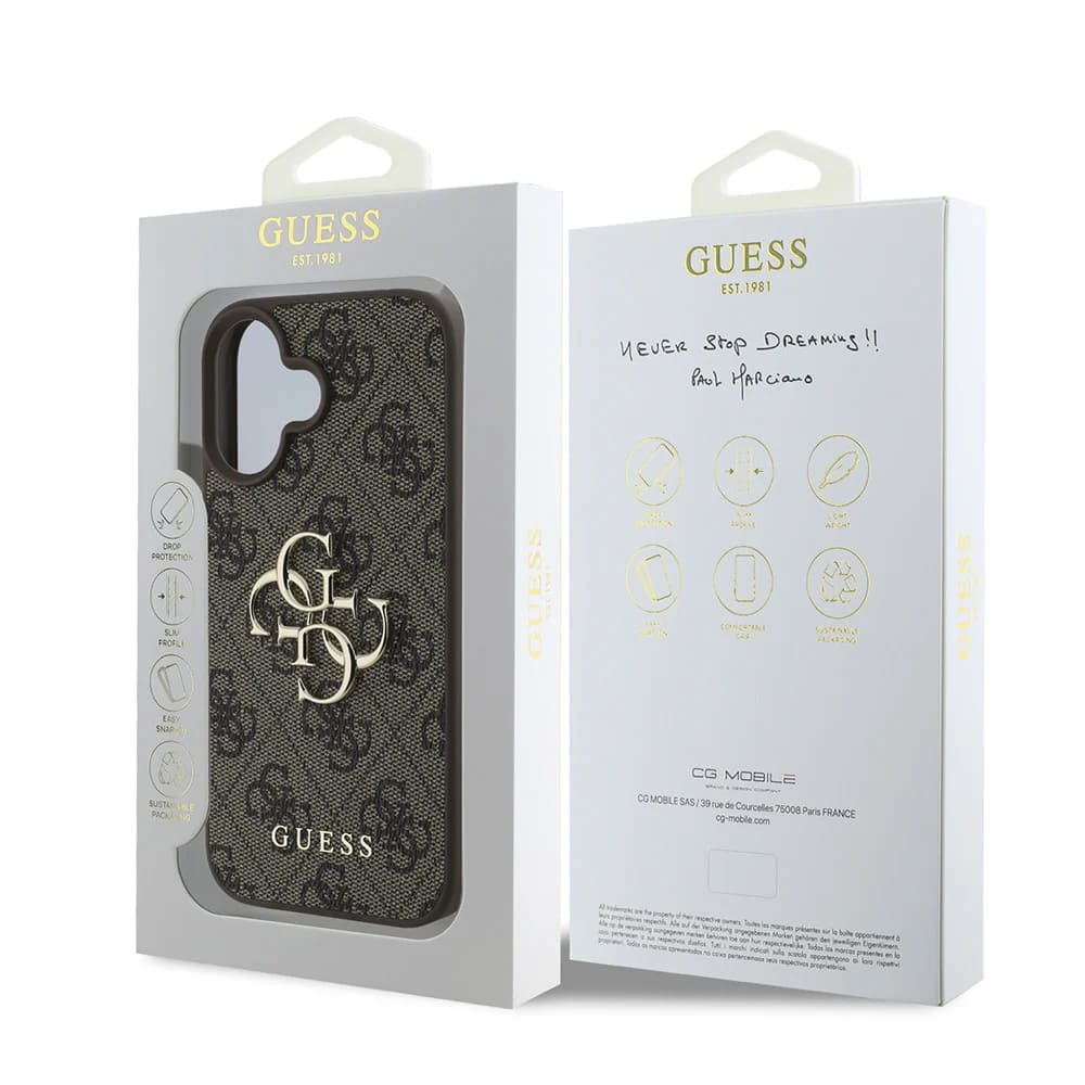 Калъф за Apple iPhone 16, Guess, 4G Big Logo, Кафяв