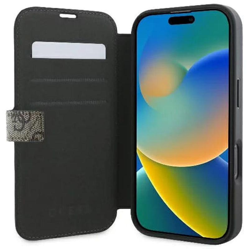 Калъф за Apple iPhone 16, Guess, 4G Book, Кафяв
