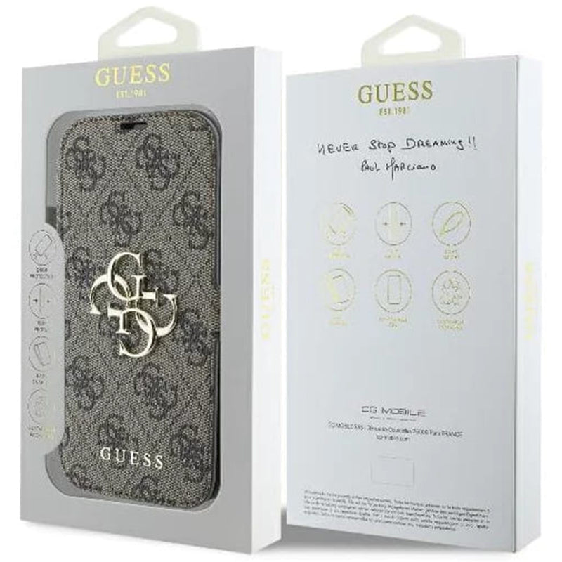 Калъф за Apple iPhone 16, Guess, 4G Book, Кафяв