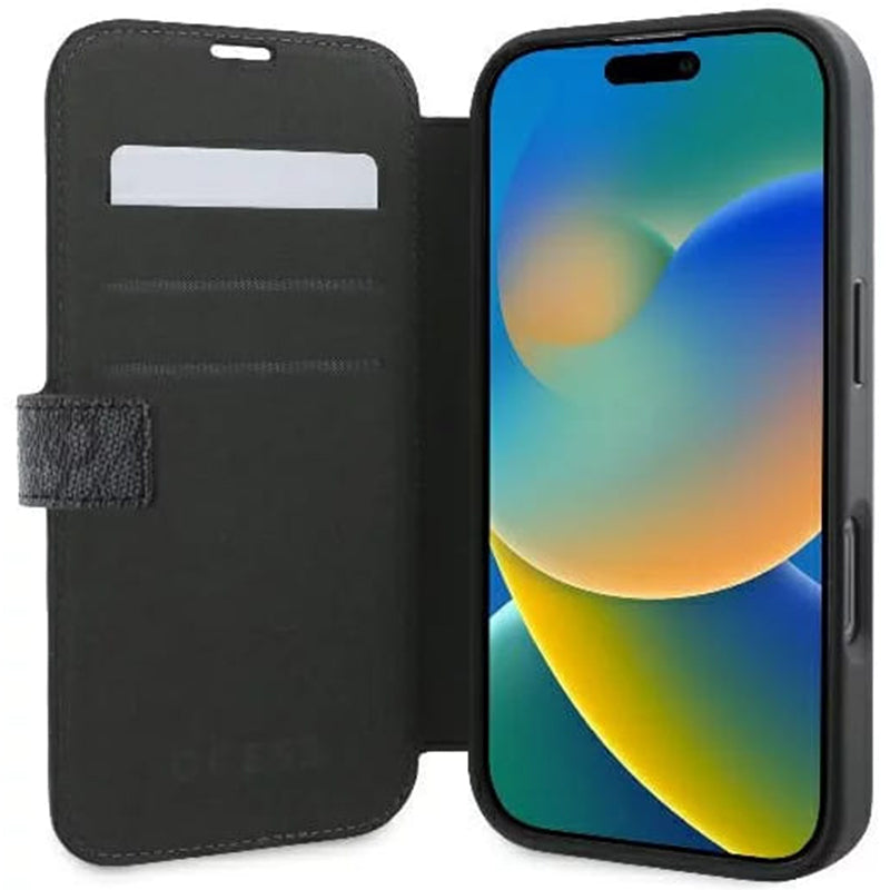 Калъф за Apple iPhone 16, Guess, 4G Book, Черен
