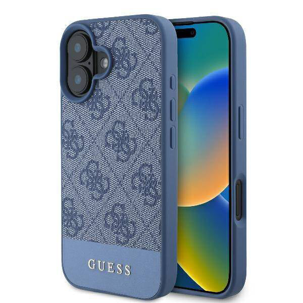 Калъф за Apple iPhone 16, Guess, 4G Bottom Stripe, Син