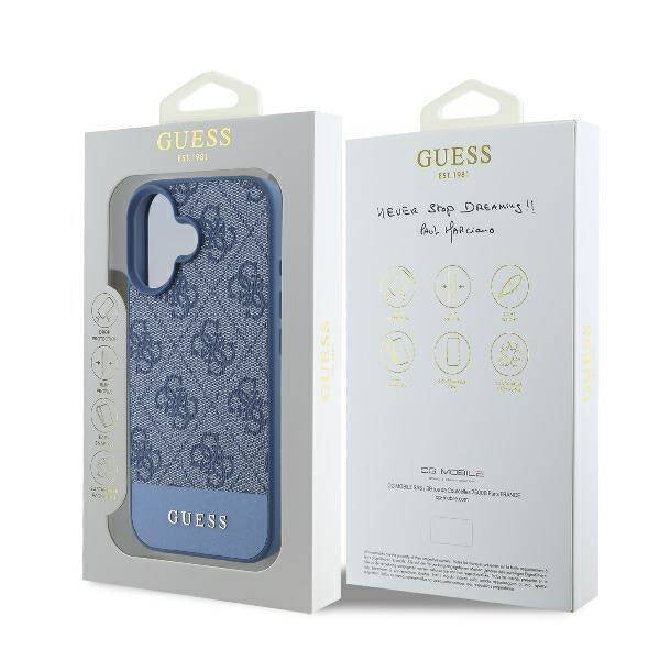 Калъф за Apple iPhone 16, Guess, 4G Bottom Stripe, Син