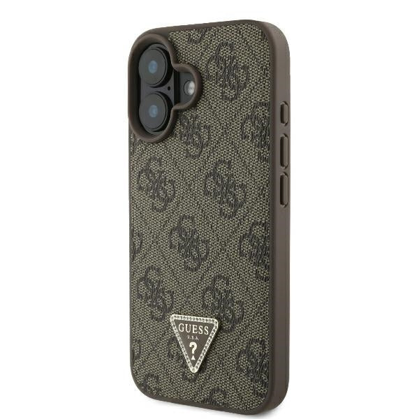 Калъф за Apple iPhone 16, Guess, Crossbody 4G Triangle Strass, Кафяв