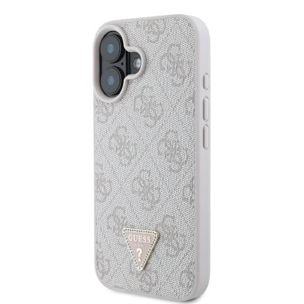Case for Apple iPhone 16, Guess, Crossbody 4G Triangle Strass, Pink