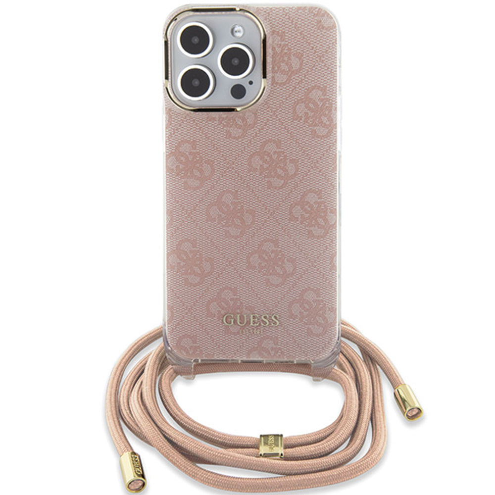 Калъф за Apple iPhone 16, Guess, Crossbody Cord 4G Print, Розов