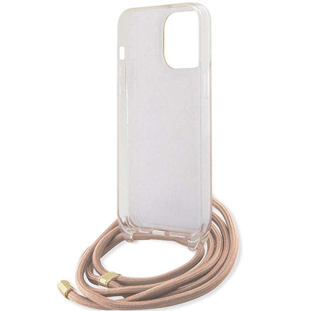 Калъф за Apple iPhone 16, Guess, Crossbody Cord 4G Print, Розов