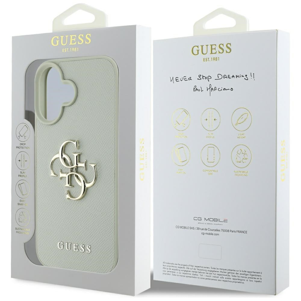 Калъф за Apple iPhone 16, Guess, Grained Big 4G Logo Small Classic Logo, зелен