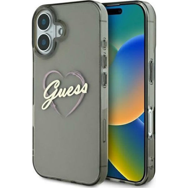 Калъф за Apple iPhone 16, Guess, IML Heart, Черен