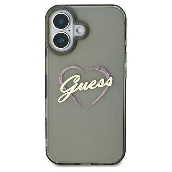 Калъф за Apple iPhone 16, Guess, IML Heart, Черен