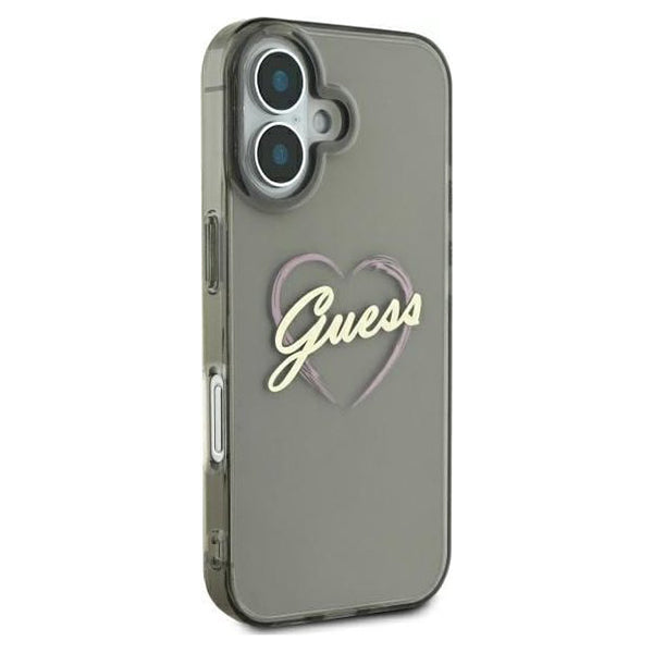 Калъф за Apple iPhone 16, Guess, IML Heart, Черен