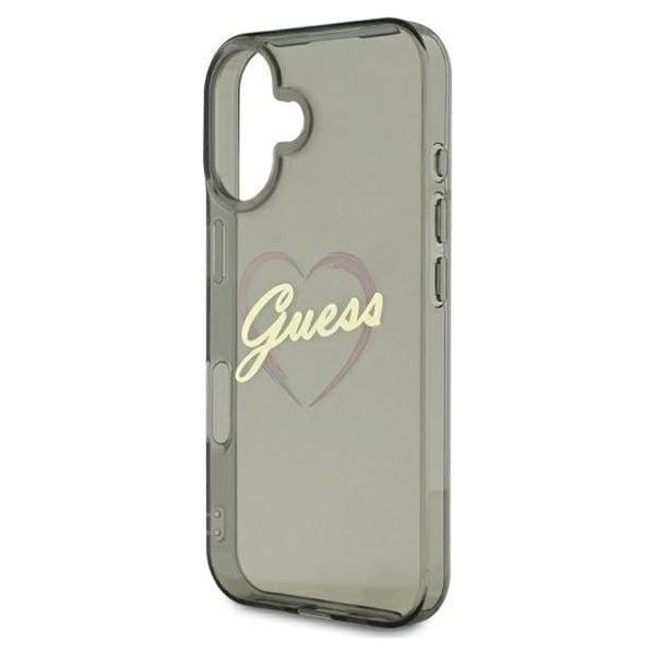 Калъф за Apple iPhone 16, Guess, IML Heart, Черен