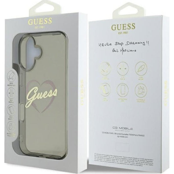 Калъф за Apple iPhone 16, Guess, IML Heart, Черен