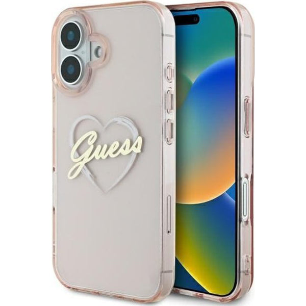 Калъф за Apple iPhone 16, Guess, IML Heart, Розов