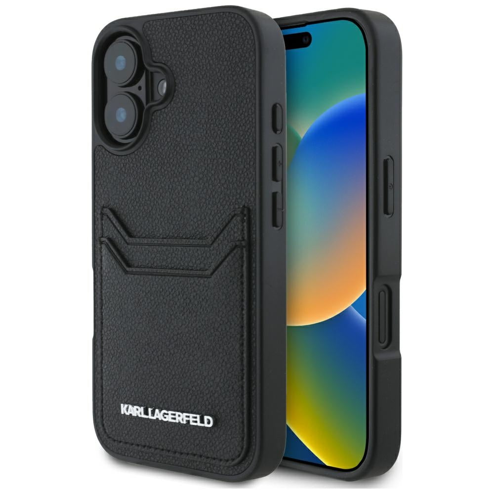 Калъф за Apple iPhone 16, Karl Lagerfeld, Grained Cardslots, Черен