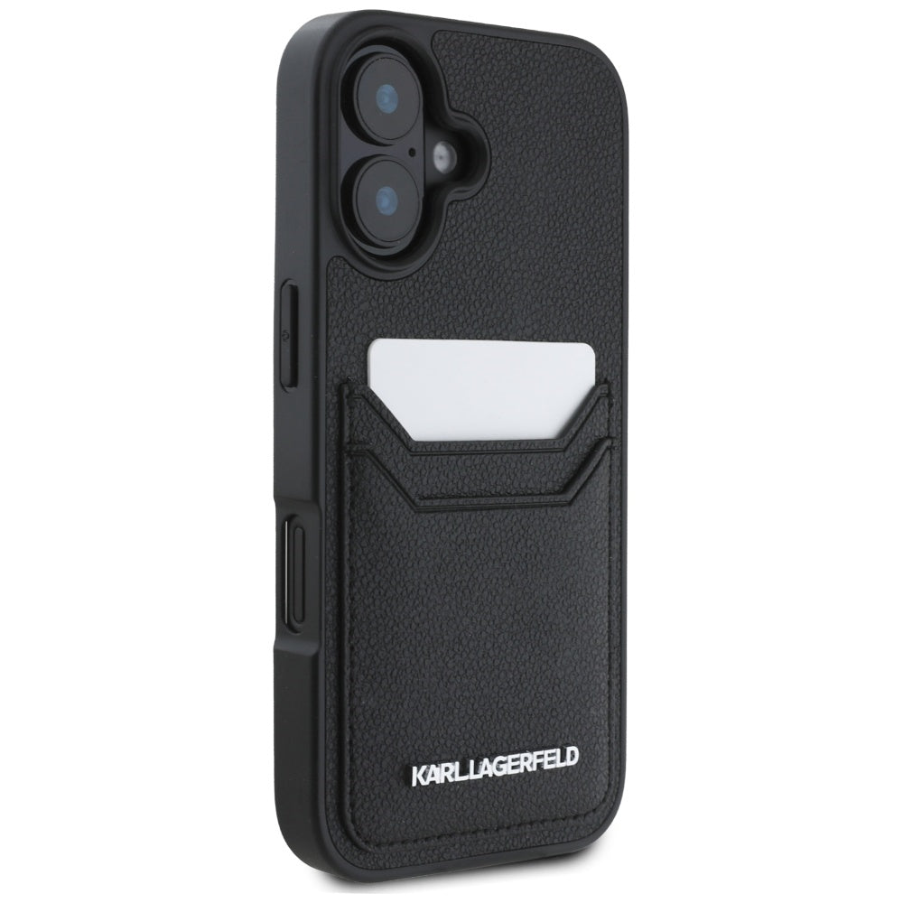 Калъф за Apple iPhone 16, Karl Lagerfeld, Grained Cardslots, Черен