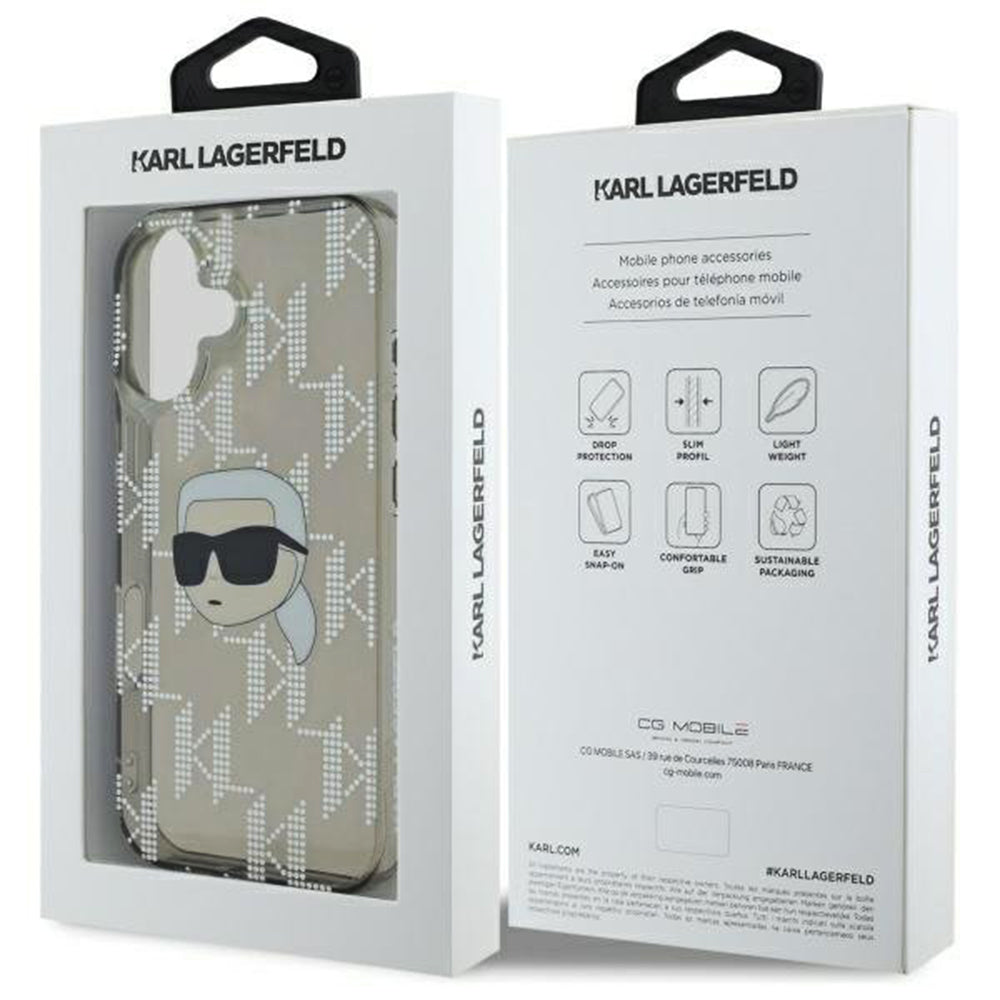 Калъф за Apple iPhone 16, Karl Lagerfeld, IML Luxury Electroplated Karl's Head, Черен