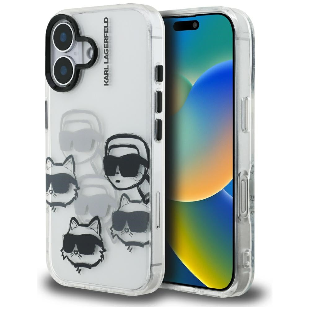 Калъф за Apple iPhone 16, Karl Lagerfeld, IML Luxury Multi Head Pattern, Прозрачен