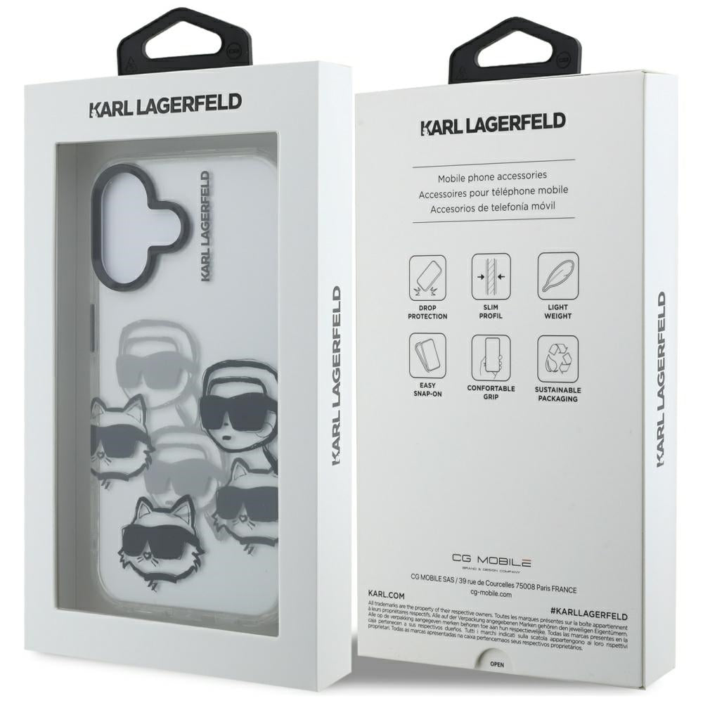 Калъф за Apple iPhone 16, Karl Lagerfeld, IML Luxury Multi Head Pattern, Прозрачен