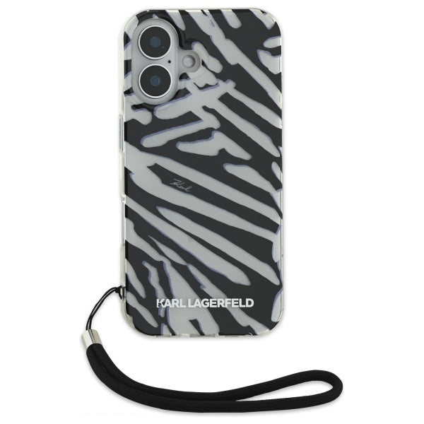 Калъф за Apple iPhone 16, Karl Lagerfeld, IML Luxury Zebra Pattern with Strap, Черен