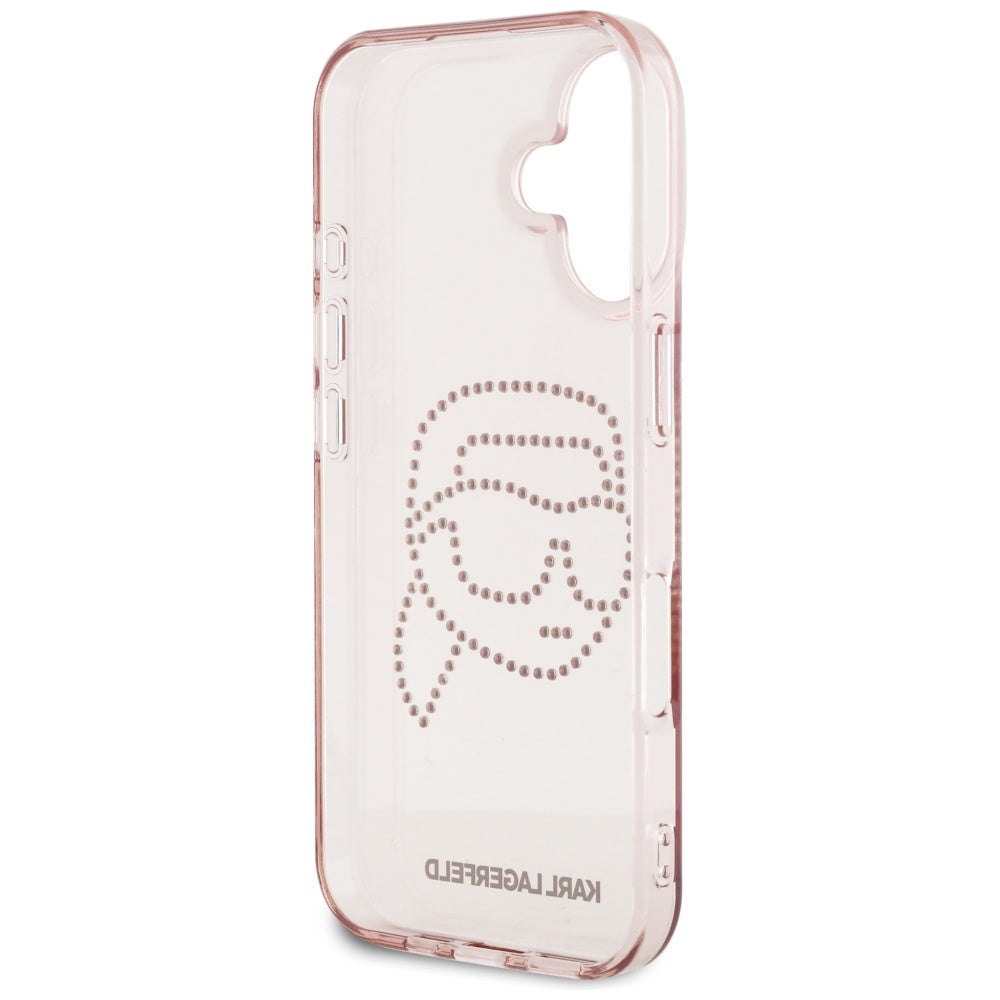 Калъф за Apple iPhone 16, Karl Lagerfeld, IML Rhinestones Karl's Head, Розов