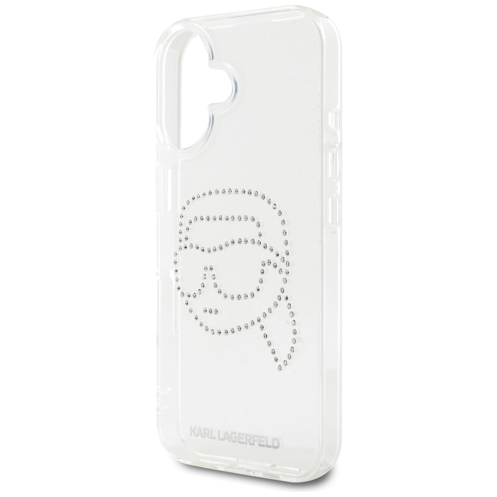 Калъф за Apple iPhone 16, Karl Lagerfeld, IML Rhinestones Karl's Head, Прозрачен