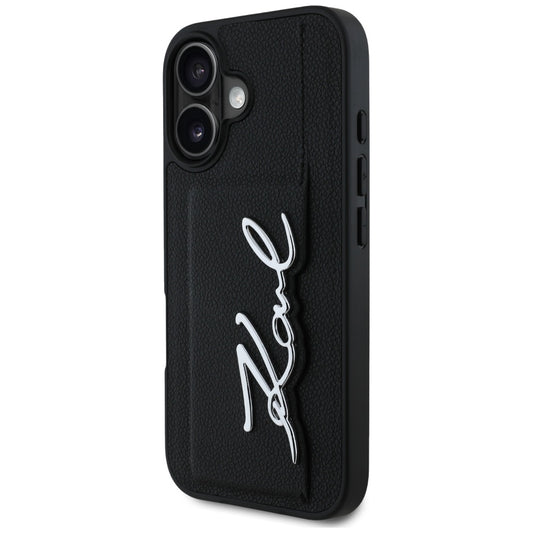 Калъф за Apple iPhone 16, Karl Lagerfeld, Metal Signature, Черен
