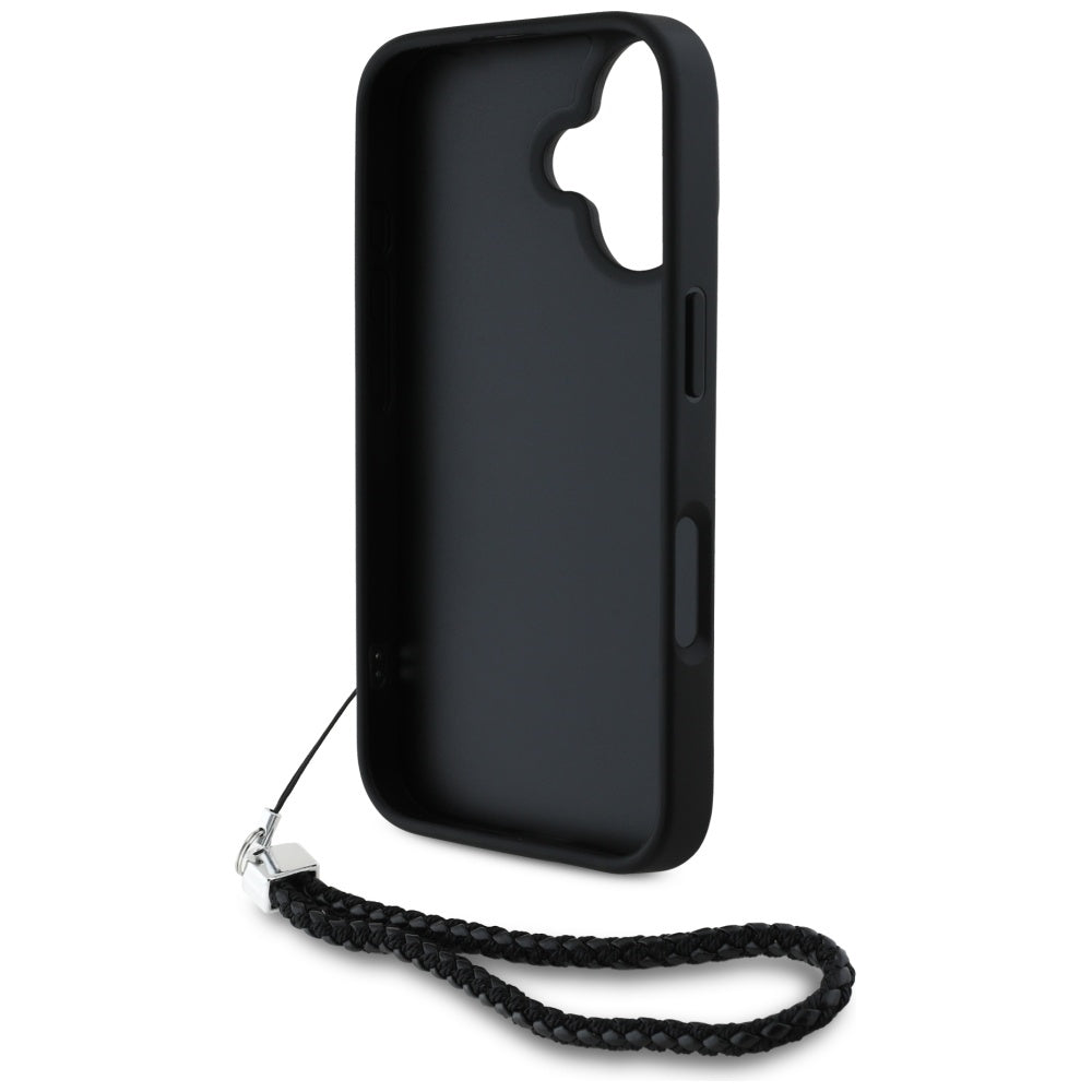 Калъф за Apple iPhone 16, Karl Lagerfeld, Quilted Initial Logo & Chain Strap, Черен