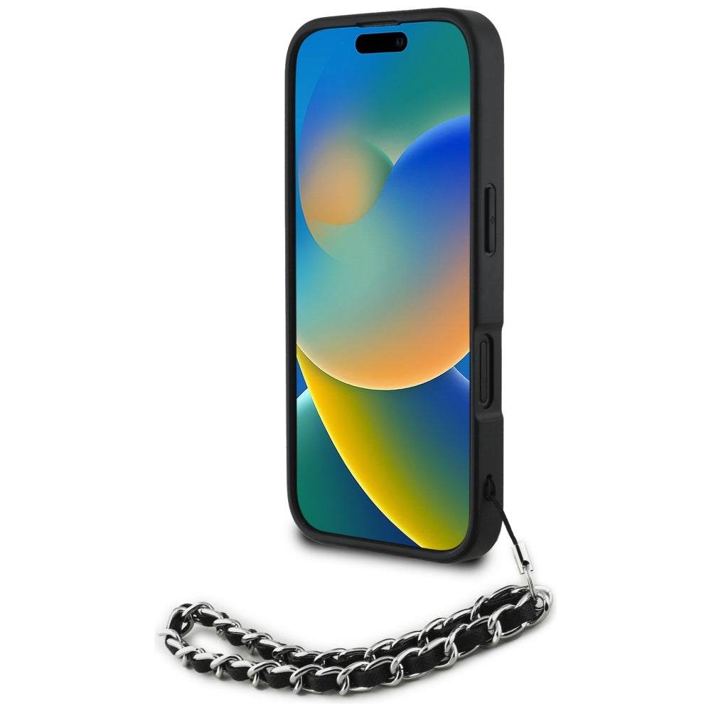 Калъф за Apple iPhone 16, Karl Lagerfeld, Saffiano Crystals & Charm, Черен