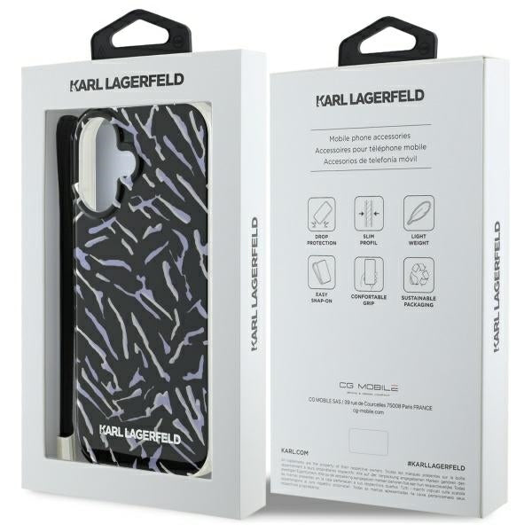 Калъф за Apple iPhone 16, Karl Lagerfeld, Zebra with Cord Strap, Лилав
