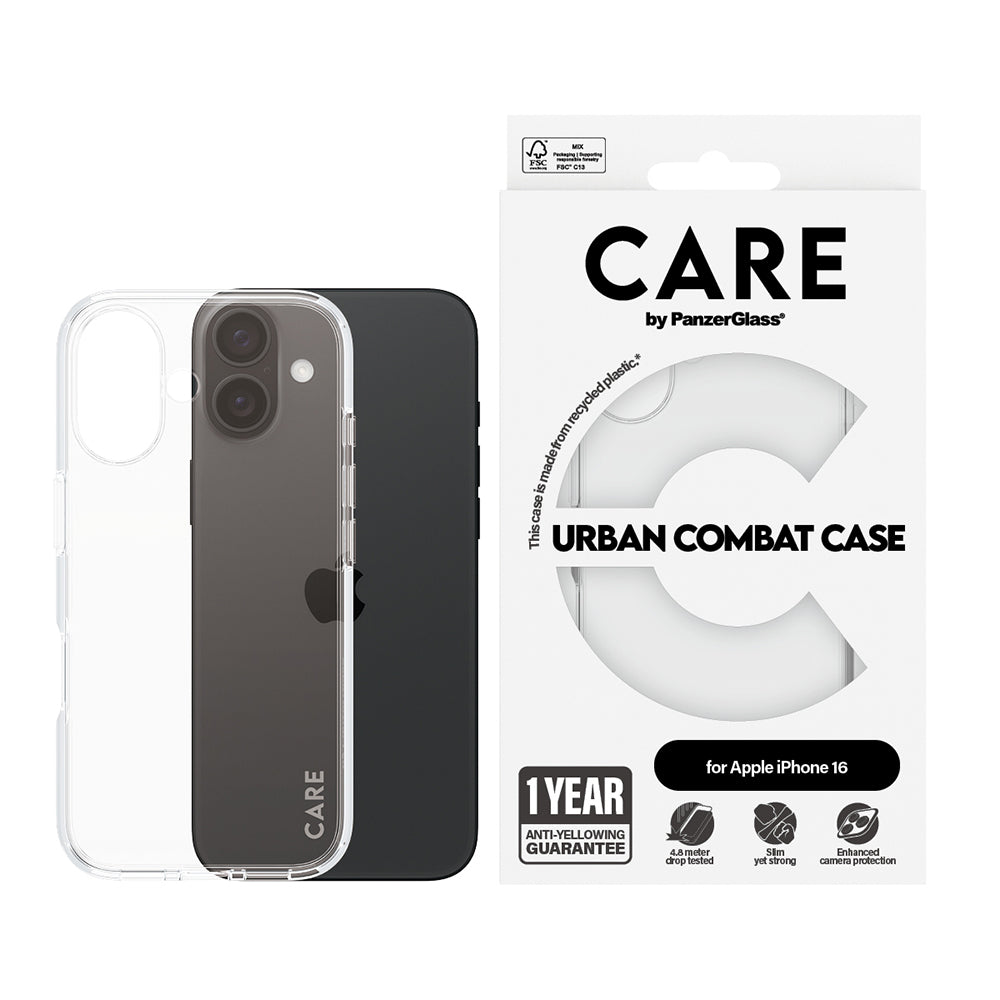 Калъф за Apple iPhone 16, PanzerGlass, Care Urban Combat, Прозрачен