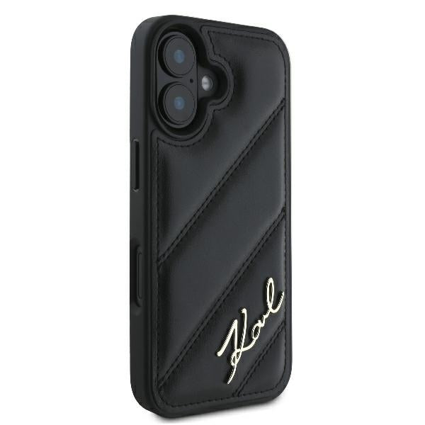 Калъф за Apple iPhone 16 Plus, Karl Lagerfeld, Diagonal Quilted Script, Черен