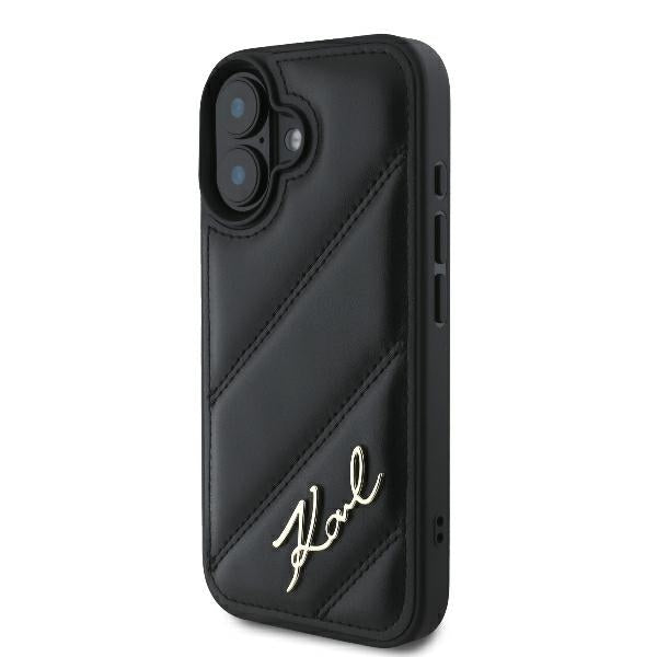Калъф за Apple iPhone 16 Plus, Karl Lagerfeld, Diagonal Quilted Script, Черен