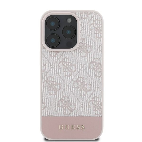 Калъф за Apple iPhone 16 Pro, Guess, 4G Bottom Stripe, Розов