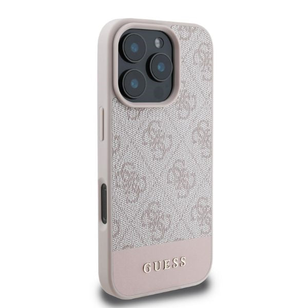 Калъф за Apple iPhone 16 Pro, Guess, 4G Bottom Stripe, Розов