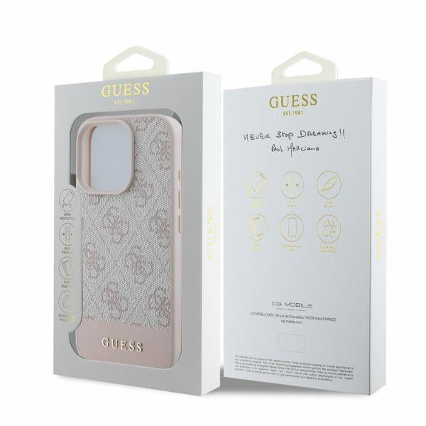 Калъф за Apple iPhone 16 Pro, Guess, 4G Bottom Stripe, Розов