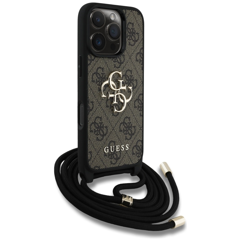 Калъф за Apple iPhone 16 Pro, Guess, 4G CBDY Big Logo with Cord Strap, Кафяв