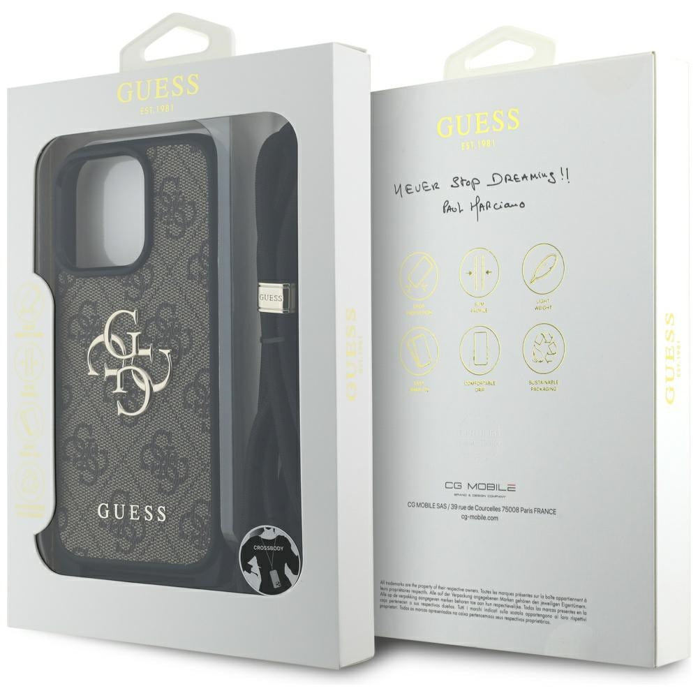 Калъф за Apple iPhone 16 Pro, Guess, 4G CBDY Big Logo with Cord Strap, Кафяв