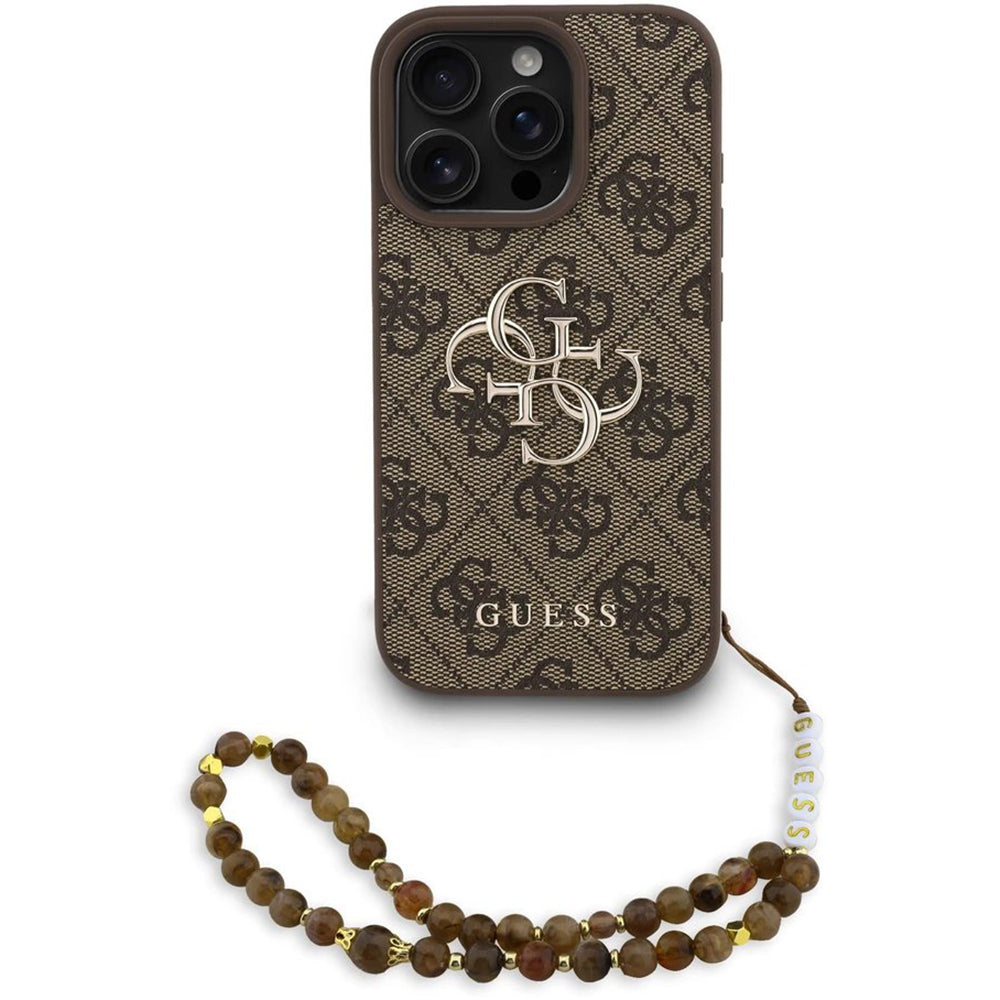 Калъф за Apple iPhone 16 Pro, Guess, 4G Classic Logo with Strap, Кафяв