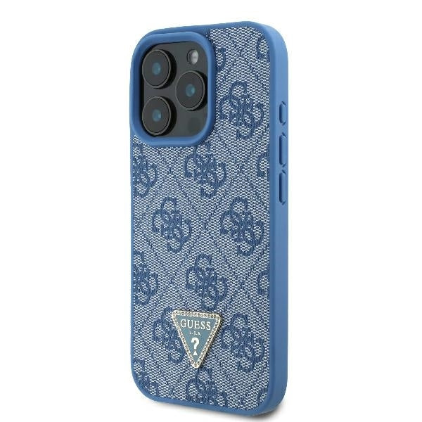 Калъф за Apple iPhone 16 Pro, Guess, Crossbody 4G Triangle Strass, Син