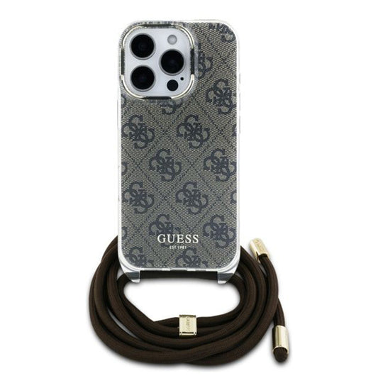 Калъф за Apple iPhone 16 Pro, Guess, Crossbody Cord 4G Print, Кафяв