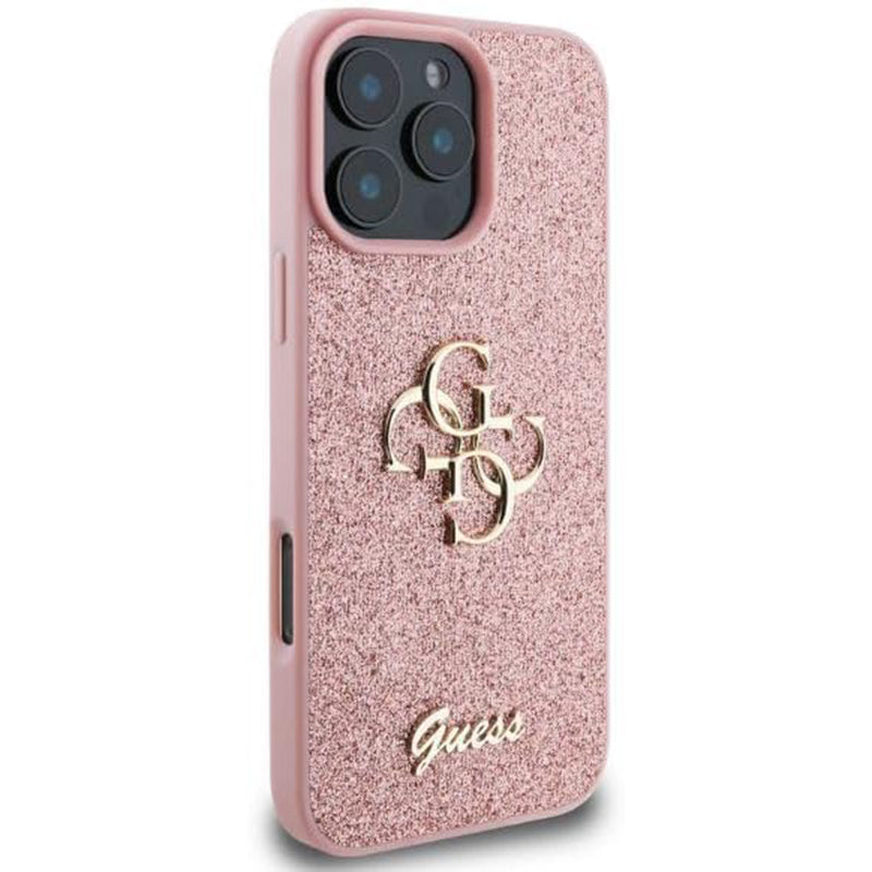 Калъф за Apple iPhone 16 Pro, Guess, Fixed Glitter Big 4G, Розов