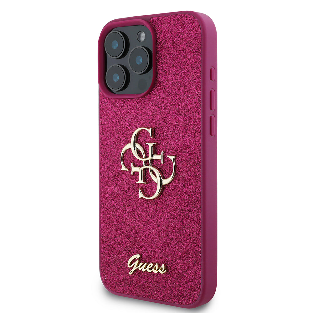 Калъф за Apple iPhone 16 Pro, Guess, Glitter Big 4G Script, Magenta