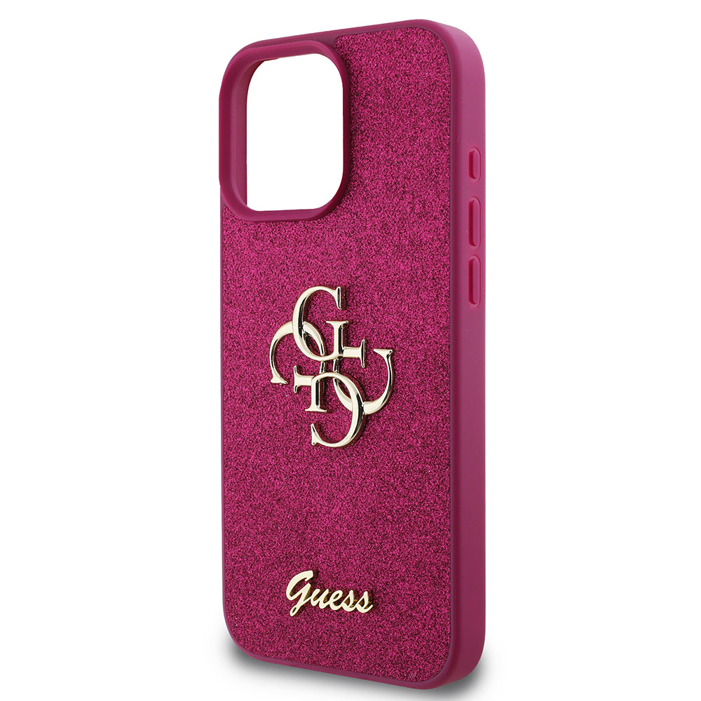 Калъф за Apple iPhone 16 Pro, Guess, Glitter Big 4G Script, Magenta