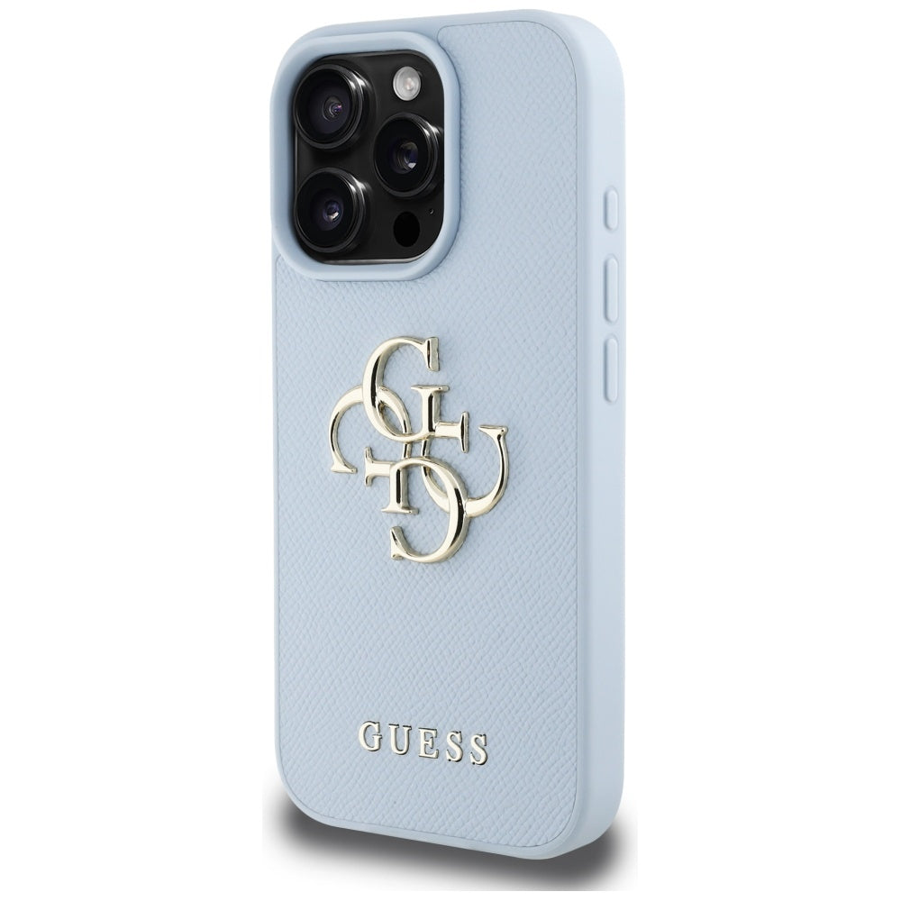 Калъф за Apple iPhone 16 Pro, Guess, Grained Big 4G Logo Small Classic Logo, Син