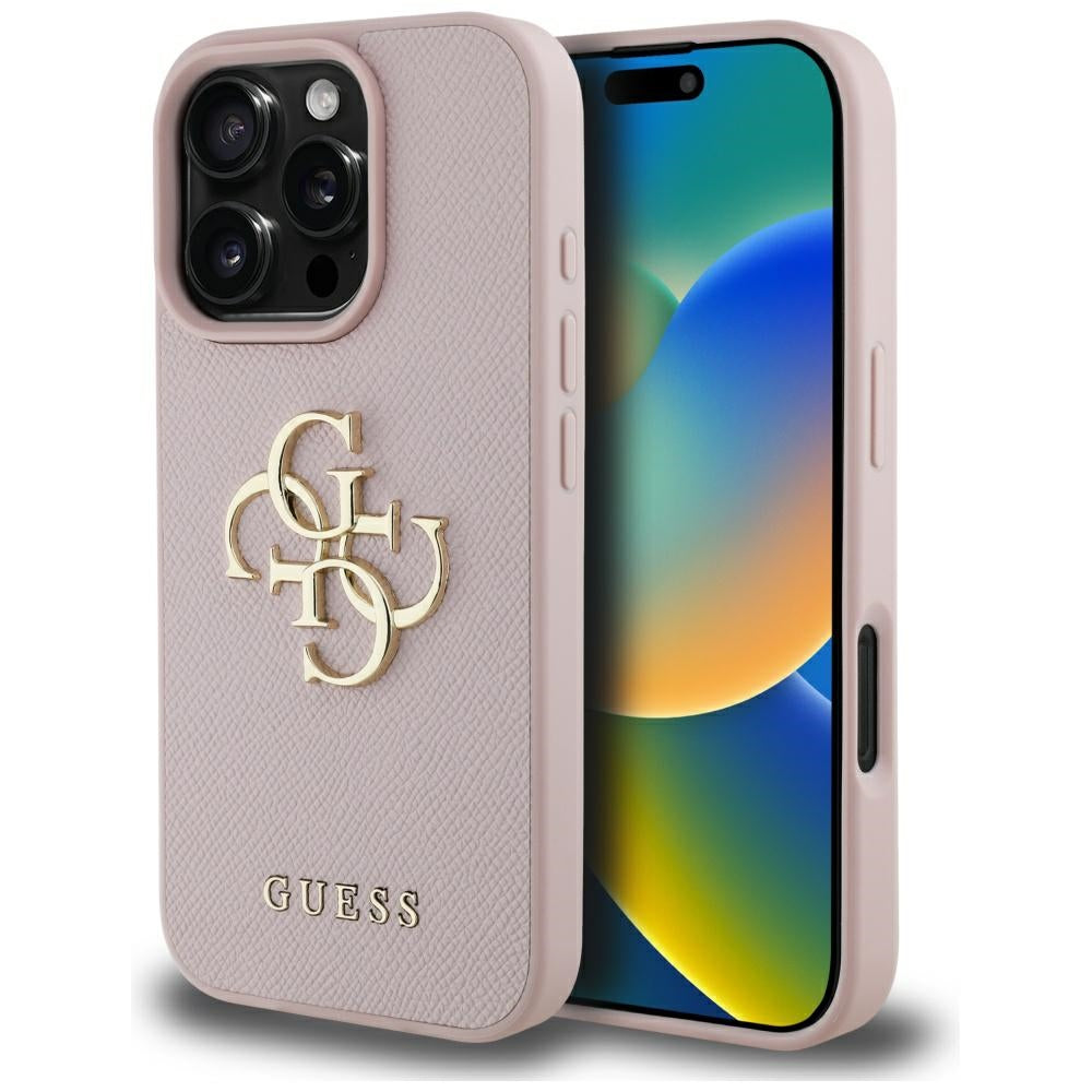 Калъф за Apple iPhone 16 Pro, Guess, Grained Big 4G Logo Small Classic Logo, Розов