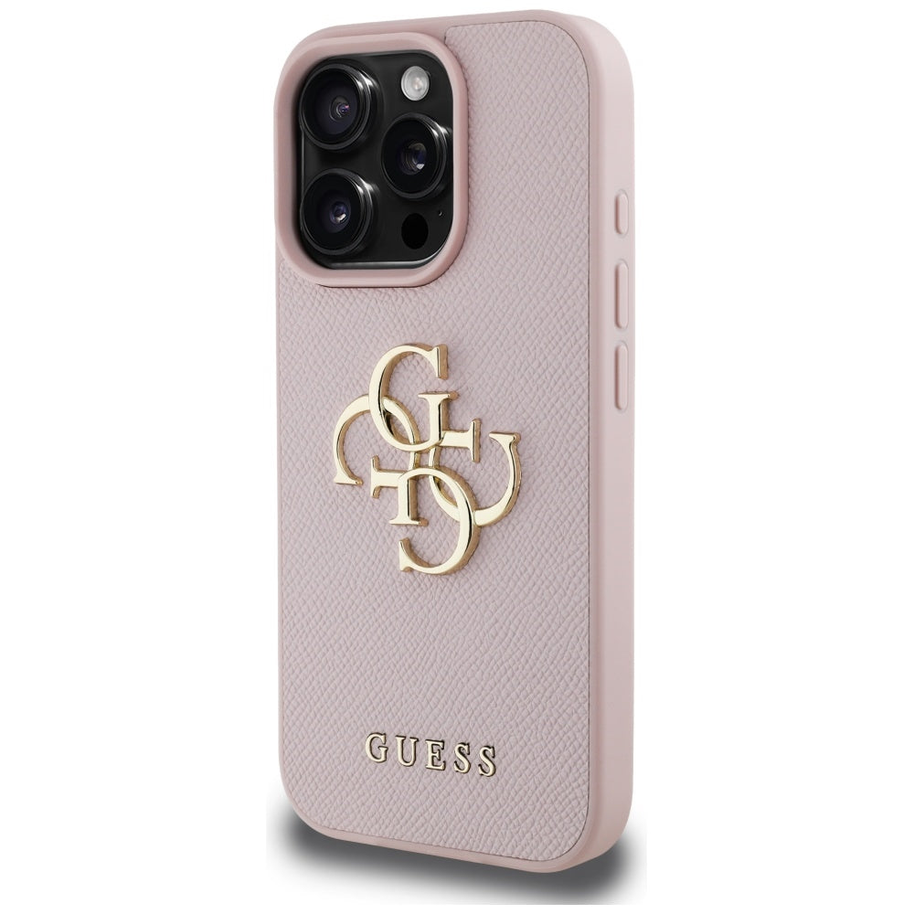 Калъф за Apple iPhone 16 Pro, Guess, Grained Big 4G Logo Small Classic Logo, Розов